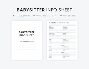 Babysitter Checklist Information Sheet Printable Template - obrazy, fototapety, plakaty