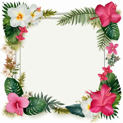 Fototapeta na wymiar flower floral frame white paper decorative nature plant leaf background illustration spring bouquet watercolor