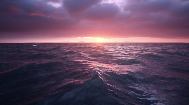 swirling purple sky over a calm ocean