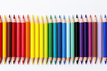 striped colorful pencils on white background