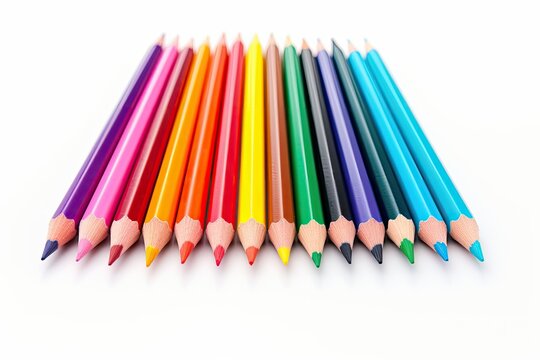 striped colorful pencils on white background