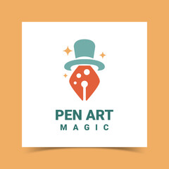 Pen art magic logo template vector