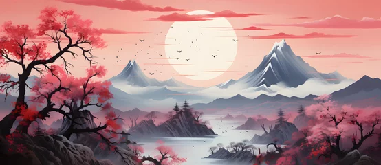 Wandaufkleber Japanese watercolor landscape painting 2 © 文广 张