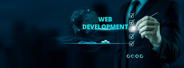 Web Developing. Programming and Coding with Cutting-Edge Internet Technology Business Design - obrazy, fototapety, plakaty