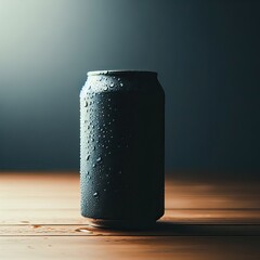 Clean aluminium soft drink can on wet plate wiith water droplets generative ai illustration - obrazy, fototapety, plakaty
