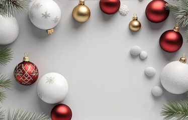 3D rendering of christmas baubles in white snow background