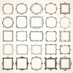 Obraz premium vintage set frame decorative border design floral ornate Victorian vector illustration retro