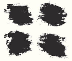Abstract ink black paint brush stroke set