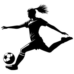 Woman Soccer Player vector silhouette illustration - obrazy, fototapety, plakaty