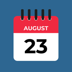August 23 calendar reminder. 23 August daily calendar icon template. Calendar 23 August icon Design template. Vector illustration