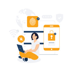 Firewall cyber security, data protection, secured network, safety personal password access verification concept illustration