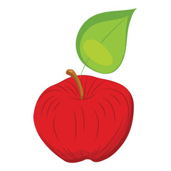 Red apple in flat style. Simple icon for your design. Vector illustration isolated on white background.