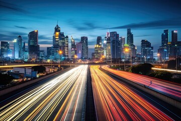 Bangkok Blur: Cityscape Night View on Moving Forward Road