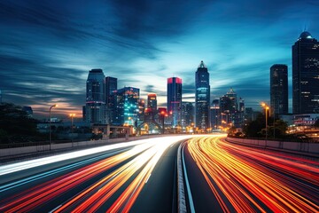 Fototapeta na wymiar Bangkok Blur: Moving Forward on Cityscape Night Scene Road