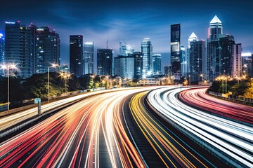 Bangkok Blur: Curvy Highway Cityscape Night Scene with Motion Effect