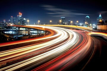 Fototapeta na wymiar Bangkok Blur: Curvy Highway Night Scene with Motion Effect Forward