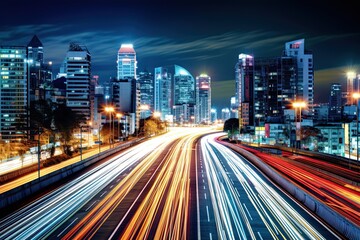 Bangkok Blur: Night Cityscape View of Moving Forward Road
