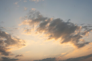 Sunset Sky on Twilight in the Evening with Orange Gold Sunset Cloud Nature Sky Backgrounds, Horizon Golden Sky, Sunrise clouds Gorgeous, Dusk sky