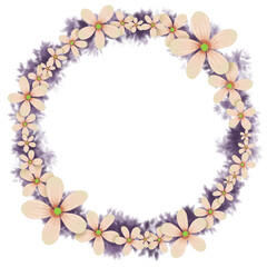 Fototapeta na wymiar Aesthetic vintage purple orange flower wreath round frame borders