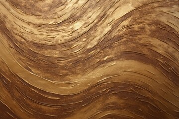 Bronze Brilliance: Gold Wave Abstract on Brown Canvas