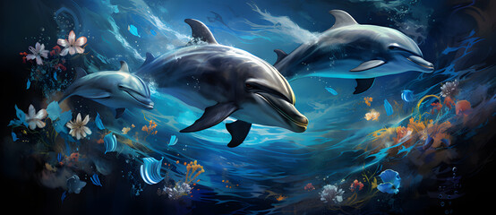 Two dolphins swimming happily in the sea 1