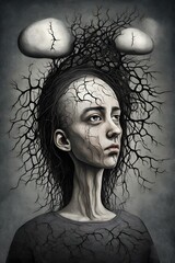 surrealism style painting representing stress, depression and mental health