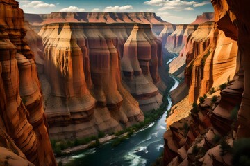 Beautiful canyon with soaring cliffs, flowing rivers, and layers of colorful rock formations