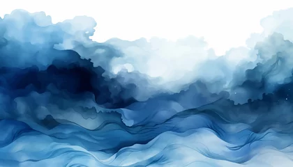Foto op Plexiglas anti-reflex blue abstract design watercolor art illustration background water textured white painting splash © shabanashoukat49
