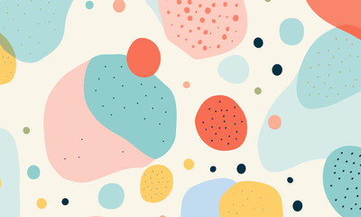 Abstract doodle design terrazo pattern with pastel background in the style of a 1970's handdrawn illustration