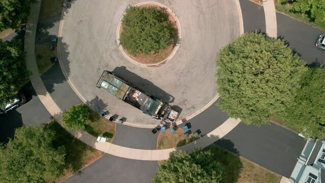 garbage collection for recyclable materials. Above drone view 