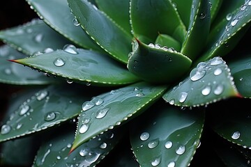 Fototapeta premium Dark Dewdrops: A Detailed Agave Attenuata Cactus Plant Texture
