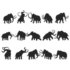 Mammoth silhouette illustration, Elephant animal vector