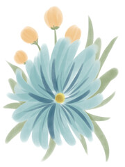 Simple illustration of floral arrangement of tulips and aster