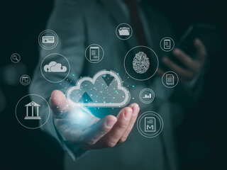 Cloud computing concept, connect communication equipment  information and technology with cloud computing and technology icon.