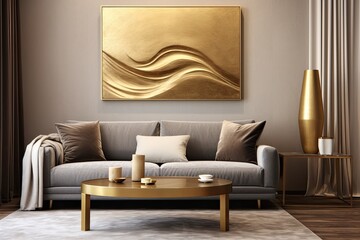 Gleaming Gold Wave: Subtle Abstract Art on a Rich Brown Background