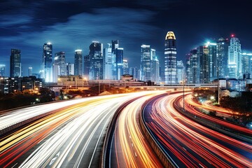 Fototapeta na wymiar Blurry Bangkok Night: Highway in Motion - Mesmerizing Cityscape Image