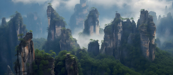 Zhangjiajie Scenic Area mountain ranges towering rocks aerial photography perspective 6