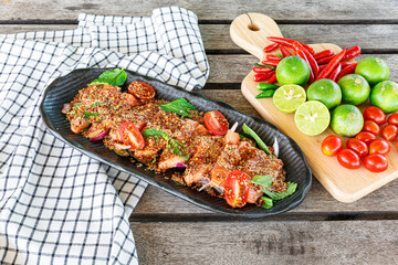 Thai Food Salmon Larb (Larb is a spicy food and a sour taste. It is a famous food for Thai people in the Northeast)