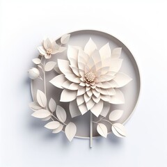 3d rendering paper craft flowers on a white background.