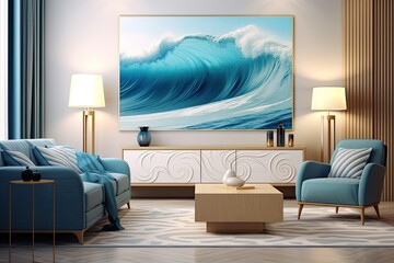 Oceanic Mirage: Abstract Blue Waves - Luxury Art Canvas