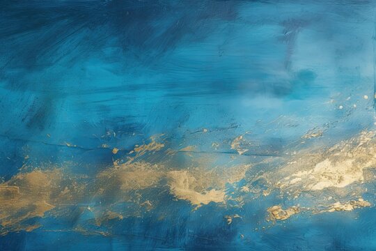 Opulent Ocean: Blue Abstract Background with Gold Powder Embellishment