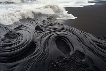 Phantom Tides: Black Sand Patterns on a Beach