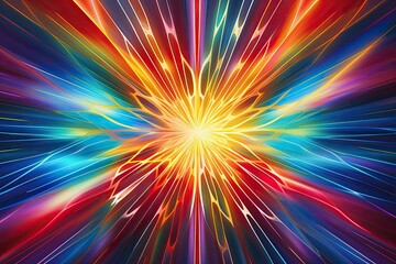 Obraz premium Prismatic Pulse: Centered Colorful Rays in Vibrant Striped Motion