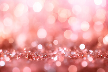 Rose gold and pink glitter, Defocused abstract holidays lights on background. Bright image