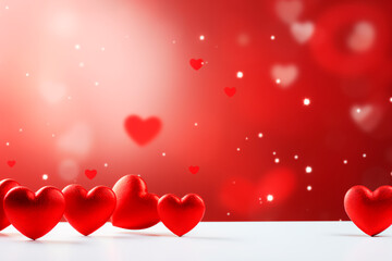 Obraz premium Valentine's day or women's day banner or poster template. Holiday background. Pink background with beautiful red hearts