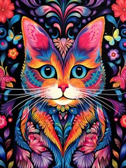Psychedelic Cat Art: Feline in Wonderland - Mind-Altering Meows