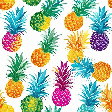 Colorful seamless pineapple ananas texture pattern generative ai illustration