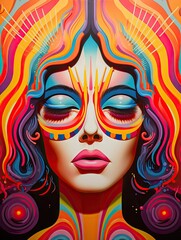 Fototapeta na wymiar Psychedelic 1960s Pop Culture: Vibrantly Captivating Wall Art