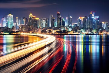 Fototapeta na wymiar Rapid Rhythm: Motion Blurred Bangkok Cityscape during Night