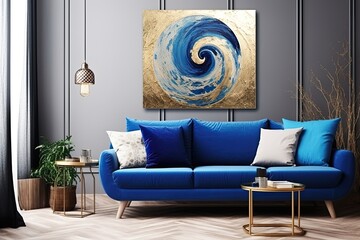 Sapphire Swirl: Abstract Ocean Art - Blue Paint and Gold Powder